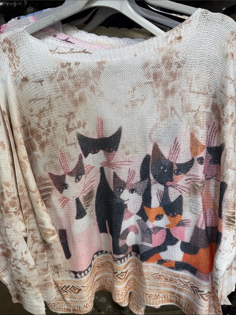 A11. From Italy 🇮🇹 Cat Print Lightweight Knit Top
